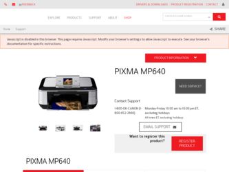 PIXMA MP640 driver download page on the Canon site