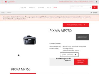 PIXMA MP750 driver download page on the Canon site