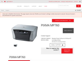 PIXMA MP760 driver download page on the Canon site