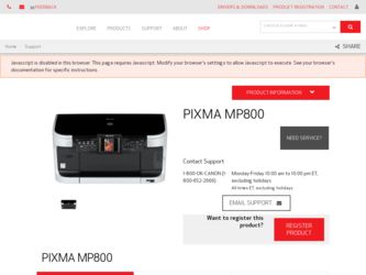 PIXMA MP800 driver download page on the Canon site