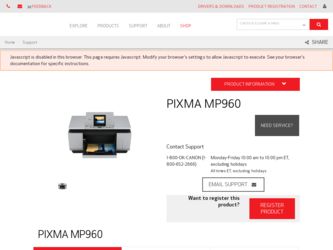 PIXMA MP960 driver download page on the Canon site
