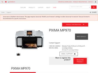 PIXMA MP970 driver download page on the Canon site