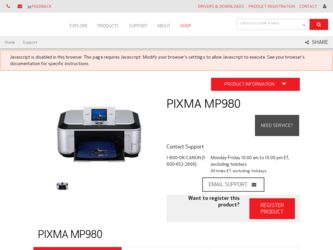 PIXMA MP980 driver download page on the Canon site