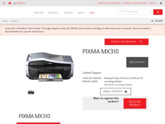 PIXMA MX310 driver download page on the Canon site