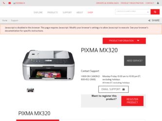 PIXMA MX320 driver download page on the Canon site