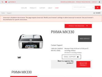 PIXMA MX330 driver download page on the Canon site