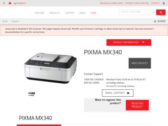 PIXMA MX340 driver download page on the Canon site