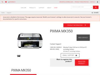 PIXMA MX350 driver download page on the Canon site