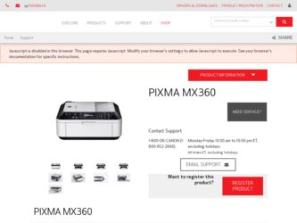 PIXMA MX360 driver download page on the Canon site