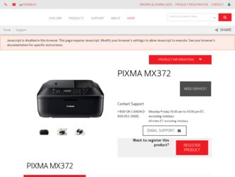 PIXMA MX372 driver download page on the Canon site