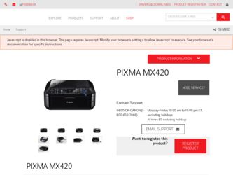 PIXMA MX420 driver download page on the Canon site