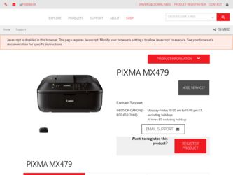 PIXMA MX479 driver download page on the Canon site