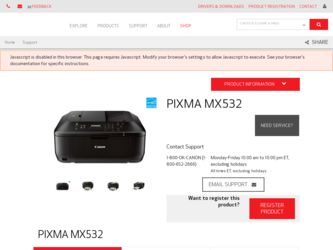 PIXMA MX532 driver download page on the Canon site
