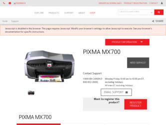 PIXMA MX700 driver download page on the Canon site