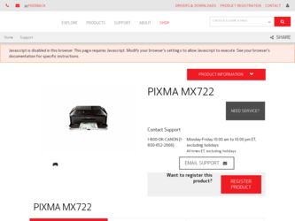 PIXMA MX722 driver download page on the Canon site