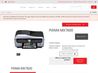 PIXMA MX7600 driver download page on the Canon site
