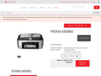 PIXMA MX860 driver download page on the Canon site