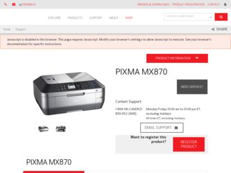 PIXMA MX870 driver download page on the Canon site
