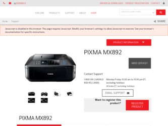 PIXMA MX892 driver download page on the Canon site
