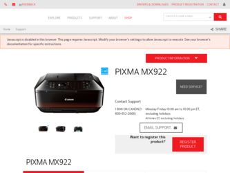 PIXMA MX922 driver download page on the Canon site