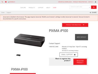 PIXMA iP100 driver download page on the Canon site