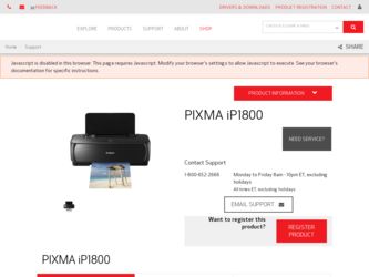 PIXMA iP1800 driver download page on the Canon site