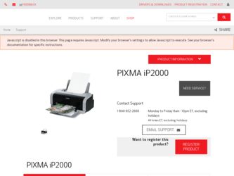 PIXMA iP2000 driver download page on the Canon site
