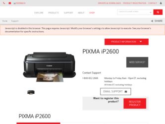 PIXMA iP2600 driver download page on the Canon site