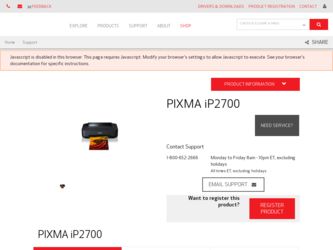 PIXMA iP2700 driver download page on the Canon site