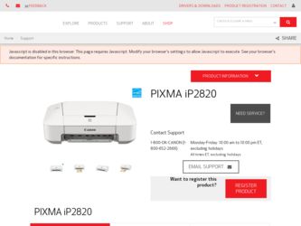 PIXMA iP2820 driver download page on the Canon site