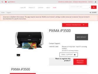 PIXMA iP3500 driver download page on the Canon site