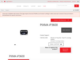 PIXMA iP3600 driver download page on the Canon site