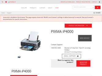 PIXMA iP4000 driver download page on the Canon site