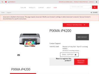 PIXMA iP4200 driver download page on the Canon site