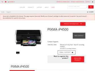 PIXMA iP4500 driver download page on the Canon site