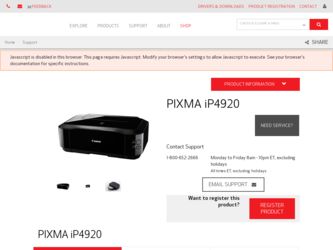 PIXMA iP4920 driver download page on the Canon site