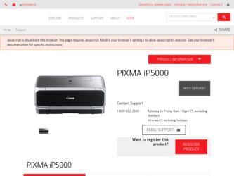 PIXMA iP5000 driver download page on the Canon site