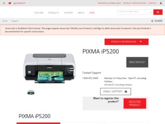 PIXMA iP5200 driver download page on the Canon site