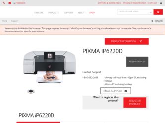 PIXMA iP6220D driver download page on the Canon site