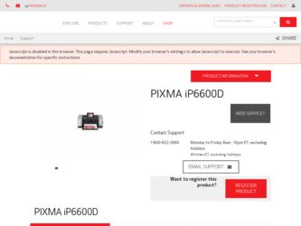 PIXMA iP6600D driver download page on the Canon site