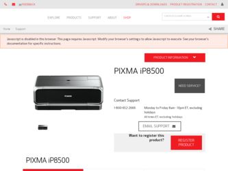 PIXMA iP8500 driver download page on the Canon site