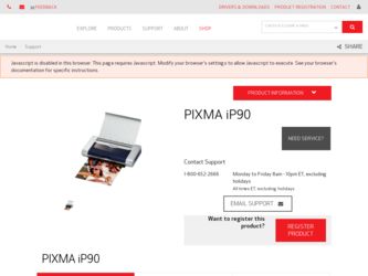 PIXMA iP90 driver download page on the Canon site