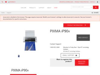PIXMA iP90v driver download page on the Canon site