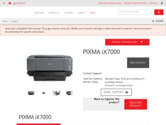PIXMA iX7000 driver download page on the Canon site