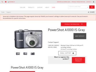 PowerShot A1000 IS Gray driver download page on the Canon site