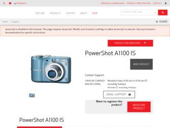 PowerShot A1100 IS driver download page on the Canon site