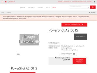 PowerShot A2100 IS driver download page on the Canon site