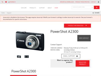 PowerShot A2300 Black driver download page on the Canon site