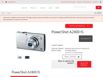 PowerShot A2400 IS Silver driver download page on the Canon site