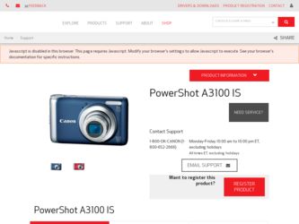 PowerShot A3100 IS driver download page on the Canon site